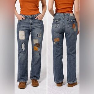 Vintage Pepe London Patchwork Mid-Rise Distressed Jeans 90s Size 33”